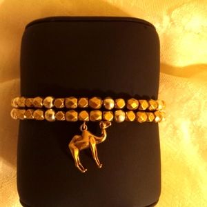Lucky Brand gold tones beaded stretch bracelet duo camel pendent